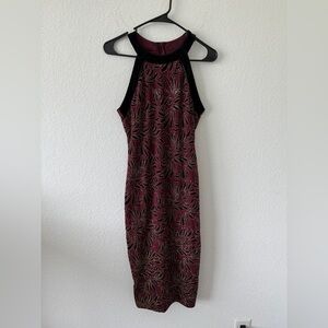Elegant Black and maroon Patterned Women's Dress